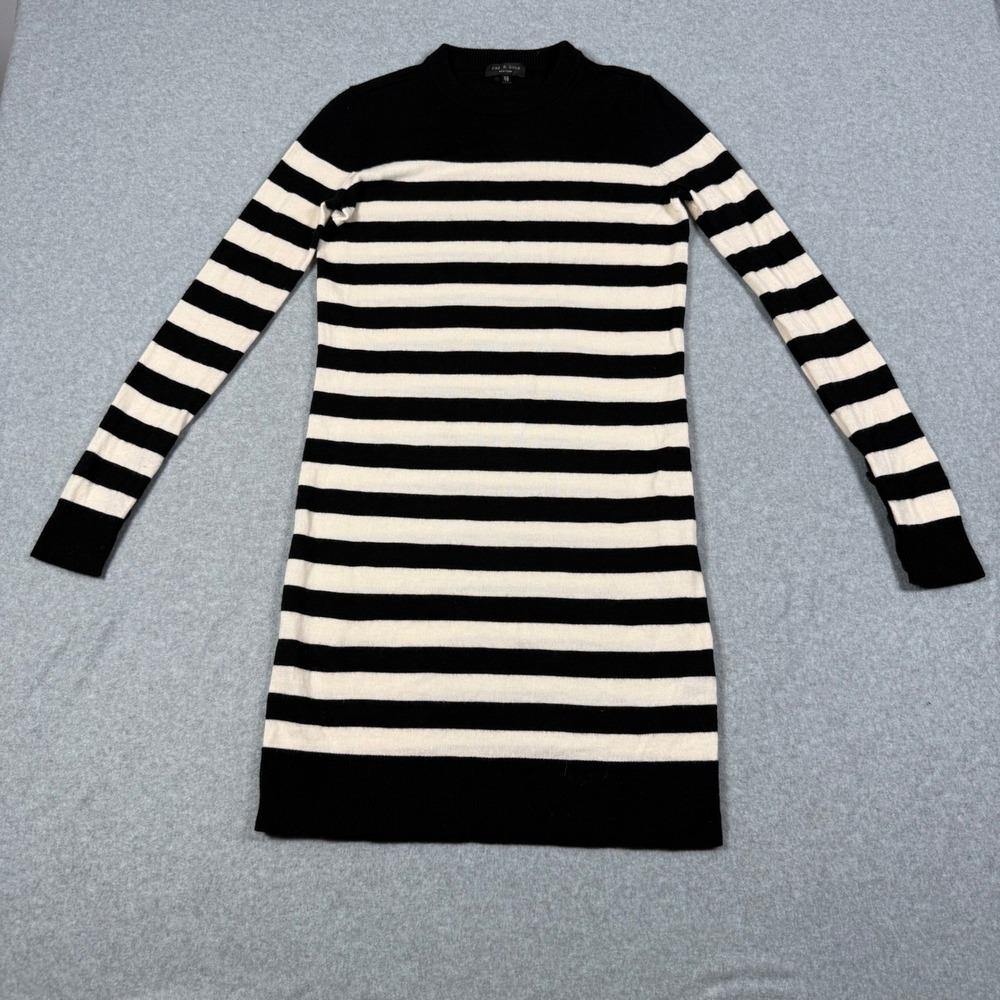 Rag & Bone Black White Striped Merino Wool Sweater Dress XS Long Sleeve Cozy